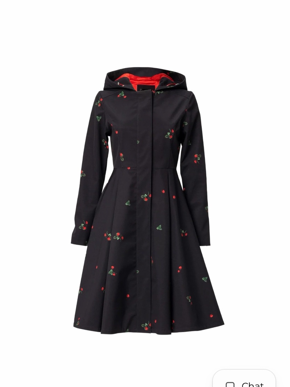 RainSisters Strawberry-Print Hooded Black Rain Coat